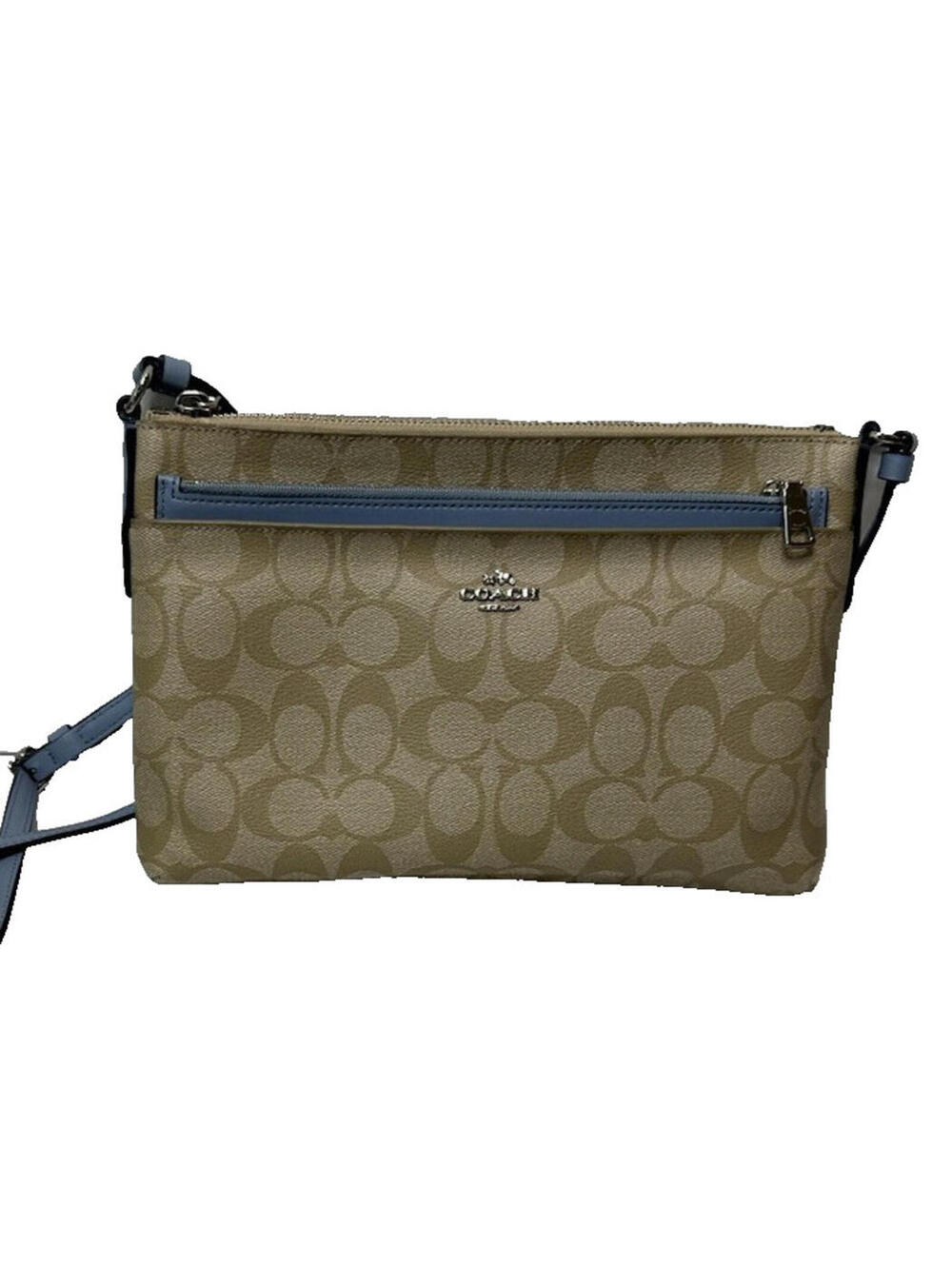 Coach SIgnature East West Crossbody Handbag Light Khaki Pool Zip Pouch F58316 - Picture 5 of 9